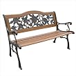 DC America SLP2660BRSP, Rose Resin Back Park Bench, Cast Iron legs, Rust-free Resin Back, and Hardwood Slats, Rust Resistant Bronze Finish