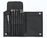 7 pc Black Cosmetic Brush Set with Black Snap Case and Zippered Pocket
