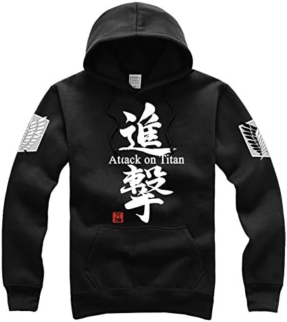 Mens Attack on Titan Shingeki No Kyojin the Survey Corps Eren Pullover Hoodie (Medium(Mens), Black)