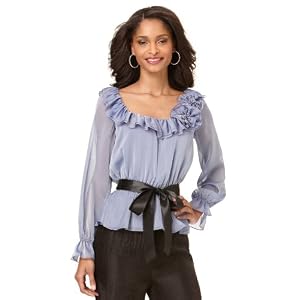 Buy Adrianna Papell Top, Long Sleeve Ruffled Neckline