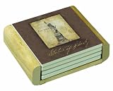 CounterArt World Traveler Design Square Absorbent Coasters in Wooden Holder, Set of 4 Assorted