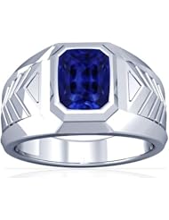 18K White Gold Emerald Cut Blue Sapphire Solitaire Ring