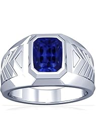 14K White Gold Emerald Cut Blue Sapphire Solitaire Ring
