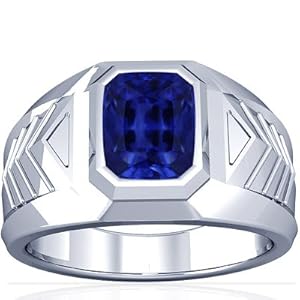 Platinum Emerald Cut Blue Sapphire Mens Ring (GIA Certificate)