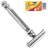 Parker 99R - Long Handle SUPER HEAVYWEIGHT Butterfly Open Double Edge Safety Razor & 5 Shark Super Chrome Blades