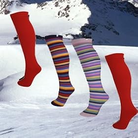 4 Pairs Adult 24" Manbi Ski Tube Socks UK 4-11 - 2 Red, Hoops & Sherbert