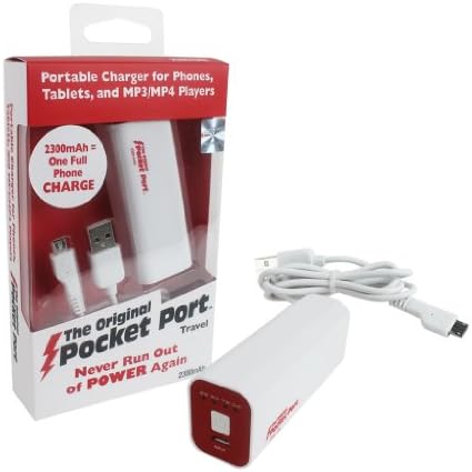 Portable External Battery Pack for Cell Phones - Original Pocket Port 2300 mAh Power Bank with Power Indicators - Works with Any Phone or Ipad Charger