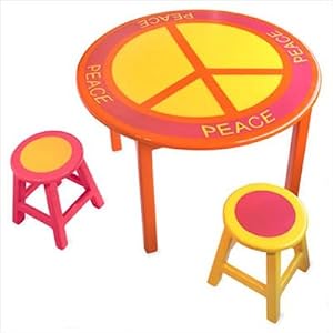 Peace Lounge Vibrant Pink and Orange Peace Table with 2 Stools