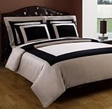IMAGE OF 7-PC Taupe & Black Extra Long Twin XL size Hotel Down Alternative Bed in a bag Comforter set by Luxury Egyptian Cotton