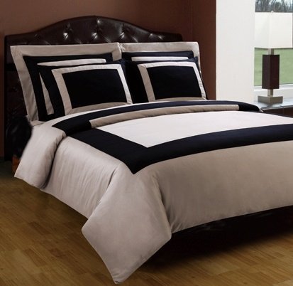7-PC Taupe & Black Extra Long Twin XL size Hotel Down Alternative Bed in a bag Comforter set by Luxury Egyptian Cotton