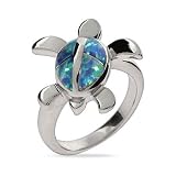 Eve's Addiction Sterling Siver Swimming Sea Turtle Ring with Opal