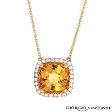 GIORGIO VISCONTI 18K Yellow Gold 5.79 CTW Citrine and 0.46 CTW Color F-G VVS2 Diamond Ladies Necklace. Length 16.5 in. Total Item weight 8.0 g.
