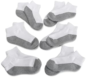 Jefferies Socks Boys 8-20  Seamless Toe Athletic Qtr., 6-pack White/Grey, 8-9