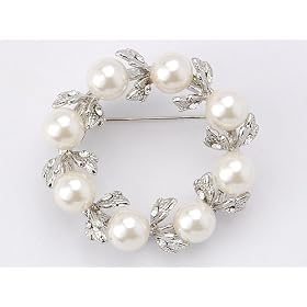 White Pearl Color Bead Reef Classic Crystal Pin Brooch