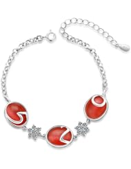 Honeystore Girls Imitation Opal 925 Sterling Silver White Gold Plated Link Bracelet Color White Coral Length 7.8 inch