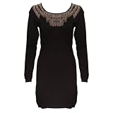 X1 New Womens Embellished Knitted Black 3/4 Sleeve Ladies Fashion Jumper Dress Size S/M M/L