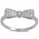 White Cz Bow Tie .925 Sterling Silver Ring Size 9