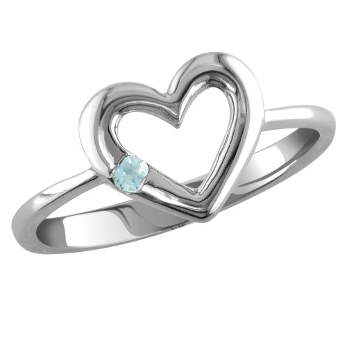 14k White Gold Aquamarine Heart Ring, Size 7