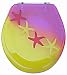 American Trading House HYPL-128 Polyresin Toilet Seat with Chrome Hinges 17 Inch Starfish with yellow and purple background
