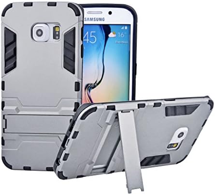 S6 Edge Case,Qcute Samsung Galaxy S6 Edge Case, [Heavy Duty] Shakeproof Crashproof Dirt Proof Tough Case With[Kickstand], Slim Hybrid Dual Layer Combo Rugged Cover for S6 Edge (Gray)