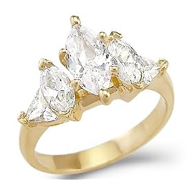 Size- 4 - Solid 14k Yellow Gold Marquise CZ Cubic Zirconia Engagement Ring Big 4.0 ct