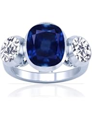 18K White Gold Cushion Cut Blue Sapphire Three Stone Ring (GIA Certificate)