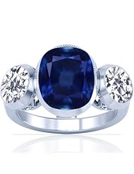 Platinum Cushion Cut Blue Sapphire Three Stone Ring (GIA Certificate)