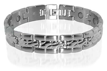 Silver Tone Mens Grand Titanium Magnetic Bracelet 8″