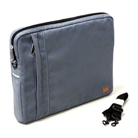 Adamo by Dell 13″ Laptop CaseCrown Faux Suede Protective Sleeve with Shoulder Strap and Pocket - Blue Grey