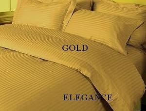 ELEGANCE Egyptian Cotton 800 Thread Count 3 - Pc Sateen Stripe Duvet Cover Gold Full.