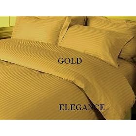 ELEGANCE Egyptian Cotton 800 Thread Count 3 - Pc Sateen Stripe Duvet Cover Gold Queen.