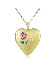 Heart Locket Flower and Love Pattern Engraving Pendant Necklace For Women 14K Yellow Gold Vermele