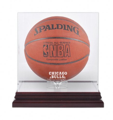 Chicago Bulls Mahogany Logo Basketball Display Case and Mirror Back