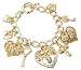 Trendy Fashion Keys and Hearts Antique Gold Chunky Charm Bracelet
