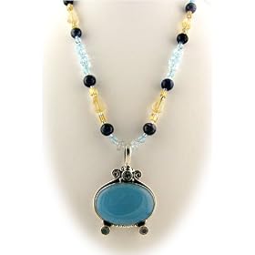 Chalcedony Sterling Silver Pendant Citrine, Topaz Necklace 991