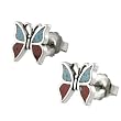 Sterling Silver Turquoise & Coral Butterfly Stud Earrings