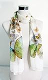 Chiffon Butterfly Print on White - Silk Long Scarf 21