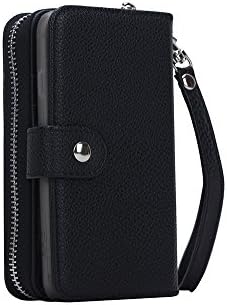 iPhone 6 6S Zipper Wallet Carrying Case - Sotop PU Leather Magenetic iPhone 6 6S Purse Cell Phone Case with Stand Flip Cover with Glass Film and Stylus Pen (Black)