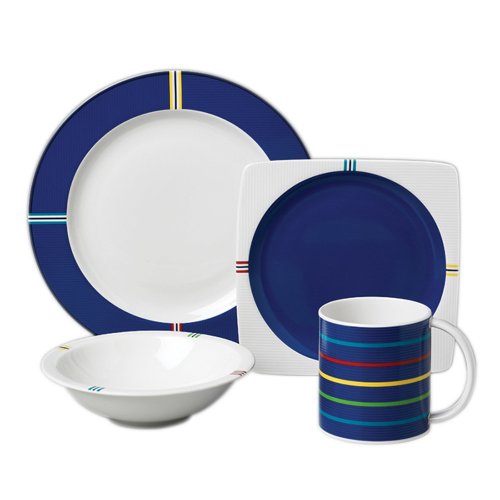 Nautica On Deck Blue 16pc Dinnerware Set, Service for 4