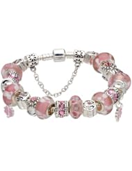 2013 Mothers Day Gifts Pink murano glass beads four leaf clover pendant charm complete beaded silver plated bracelet compatible with Pandora style jewelry
