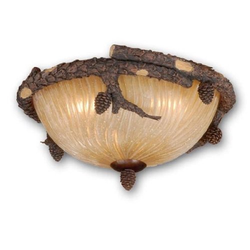Aspen – 2 Light Rustic Ceiling Fan Light Kit or Semi Flush Mount Ceiling Lighting Fixture – Weathered Bronze Patina – Brushed Amber Glass – B8060