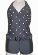 Marina West Women's Boyshorts Swimsuit, Two Piece, Halter Tankini with Boy Shorts, Black with White Dots