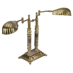 Brass with Marble Base Double Swing Arm Desk Lamp