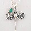 Dragonfly Pendant in Sterling Silver with Turquoise Bead on 18" Box Chain, #8832