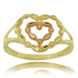 Diamond Cut 2 Heart Ring in Both Yellow & Rose Gold