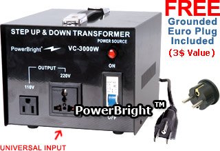 Power Bright VC3000W Voltage Transformer 3000 Watt Step Up/Down 110 Volt - 220 Volt