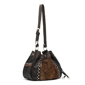 American West Wild Horses Collection Drawstring Hobo Front and Side Pockets Soft Leather