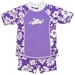Girls Grape Hibiscus Flower Two Piece Rashguard Swim Suit