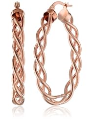 14k Rose Gold Italian Fancy Woven Tube Oval Hoop Earrings