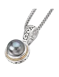 925 Silver & Black Pearl Filigree Pendant with 18k Gold Accents